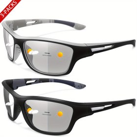 Resim 2-Pack Unisex Fotoğromik Bisiklet Gözlüğü Oval Çerçeve ve Delinmiş Bacaklar - UV Koruması, Sürüş, Balıkçılık, Koşu, Yürüyüş için Ayarlanabilir Tonlama - Şık PC Malzemesi, Kağıt Kutu Ambalajı (Karışık Renkler), Açık Hava Aktiviteleri, Şık Gözlük, Dayanıklı Gözlük 