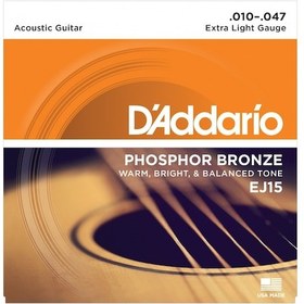 Resim D'addario Extra Light Akustik Gitar Teli 0.10-0.47 Ej15 