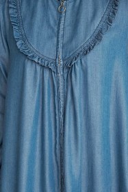 Resim 6619-denim Fırfırlı Ferace Koyu Mavi Koyu Mavi 