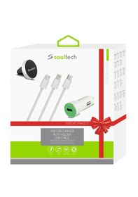 Resim Soultech Araç Şarjı+3 Usb Kablo+araç Tutucu 