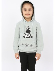 Resim Toontoy Kız Çocuk Yıldızlı Zebra Baskılı Kapüşonlu Sweatshirt Yeşil 
