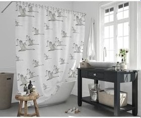 Resim Tropik Home Banyo Perdesi - Tek Kanat Duş Perdesi, Polyester Kumaş Duşakabin Perdesi 180x200 Cm Küvet Perdesi Beyaz/Yeşil 