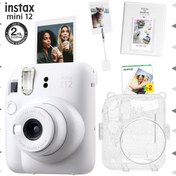 Resim Fujifilm Instax mini 12 Beyaz Fotoğraf Makinesi-20'li Film-Kıskaçlı Stand-PVC Albüm ve Simli Pleksi Kılıf Set 