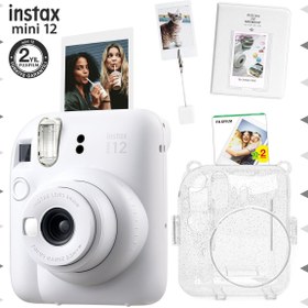 Resim Fujifilm Instax mini 12 Beyaz Fotoğraf Makinesi-20'li Film-Kıskaçlı Stand-PVC Albüm ve Simli Pleksi Kılıf Set 