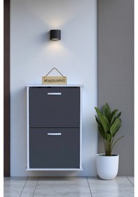 Resim Eliusta Holen Antrasit Renk Ayakkabılık 2 Düşer Kapak 52 Cm Genişlik Kapı Önü Asma Ayakkabılık 52x74x26 Cm Antrasit 