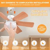 Resim Entegre LED Işıklı Ahşap Desenli Akıllı Tavan Vantilatörü | Uzaktan Kumandalı | E27/E26 Bağlantı Noktası | 3 Hız Ayarlı | Vidala Kurulum Kolaylığı | Dimlenebilir Aydınlatma | Yatak Odası, Mutfak, Balkon için İdeal | Kablolama Gerektirmez, Akıllı Tavan Fanı 