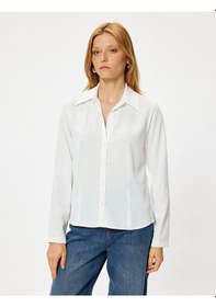 Resim Koton Uzun Kollu Saten Gömlek Slim Fit Klasik Yaka Beyaz 5wak60006pw Beyaz 