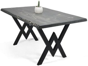 Resim Doğal Ağaç Masif Kütük Masa Yemek Masası (Metal Ayak) 75cm x 145cm 