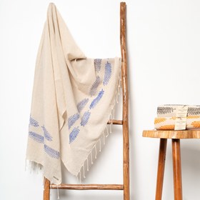 Resim Flora Peştemal, 80x175 cm, Taş Baskı - Mavi Flora 