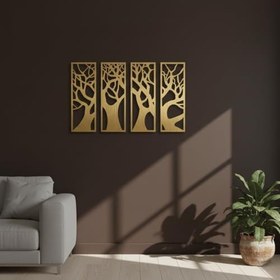 Resim Sezart 4’lü Set Ağaç Temalı Metal Duvar Tablosu – Doğal Duvar Dekoru Gri 109,5 x 74,5 