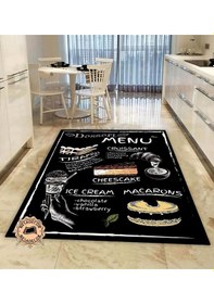Resim Menu Desenli Dekoratif Halı Makinede Yıkanabilir Yolluk Siyah 