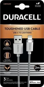 Resim 2m Lightning to USB-A Örgülü Şarj Kablosu - Beyaz Duracell