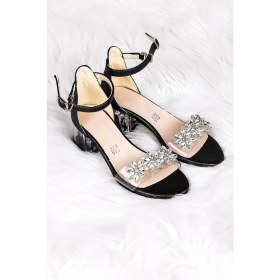 Resim Kiko Kids 790 Taşlı Kız Çocuk 3 cm Şeffaf Topuklu Sandalet Ayakkabı Platin 
