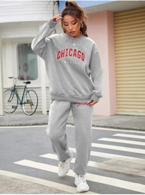 Resim LAND MODA Kadın Renki Çiçek Baskılı Sweatshirt Eşofman Alt Üst Takımı 