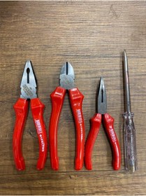 Resim İzeltaş 160 Mm Pense Ve Yan Keski 140 Mm Kargaburun 190 Mm Düz Uçlu Kontrol Kalemi 