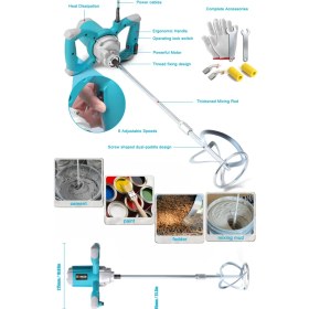 Resim Böhrer 5600WF Elektrikli Beton Mikser Çimento Karıştırma, 6 Kademeli Harç Sıva Boya Karıştırma Makinesi 