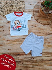 Resim 2'li Kız/Erkek Bebek Alt Üst Takım - Mavi & Hayvan Desenli & Yumuşak Bebek Takımı - Friends Show Gri 