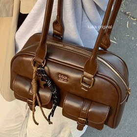 Resim Çok Cepli Şık Crossbody Çanta, Altın Tonlu Donanım & Harf Baskı Tasarımı - Kahve/Açık Kahverengi/Siyah, Seyahat, İş ve Gezintiler için Çok Yönlü 