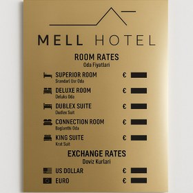Resim Duvar Tipi Döviz ve Oda Fiyatları Panosu - 40x60 cm / Gold 