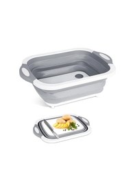 Resim Katlanabilir Süzgeçli Kesme Tahtası Ve Badya Gri Beyaz 