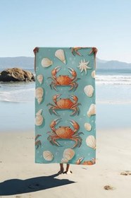Resim Dijital Baskı Plaj Deniz Havlusu Yengeç Desenli Peştamal HVL0115 