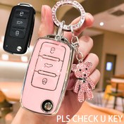 Resim For Volkswagen için Bling Rhinestone Keychain ile Uyumlu Spunker Bora Lavi Golf Uzaktan Kumanda Anahtarları, TPU Malzeme, Pembe ve Altın Tasarım, Araba Anahtar Kılıfı 