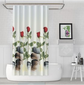 Resim Tropikhome 180x200cm Banyo Perdesi Kırmızı Gül Desen Duş Perdesi-tek Kanat Küvet Perdesi 12 Adet C Halka Hediye 