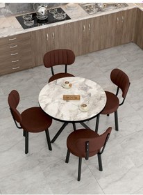 Resim Mygusi Azra Mutfak Masa Takımı 90 Cm Masa Beyaz Mermer + 4 Sandalye Kahve 