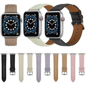 Resim Sones iOS Uyumlu Watch Ultra 49mm Kabartmalı Çizgi Hakiki Deri Saat Kordonu 