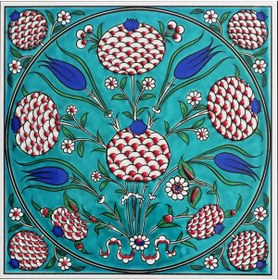 Resim Armada Çini 20x20 Cm Ed 337 Turkuaz Klasik Nar Desenli Eldekoru Çini Karo 