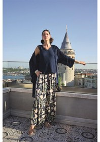 Resim Monamise Kadın Yaprak Desenli Ve Dantelli 3'lü Pijama Takımı 24143 Lacivert 