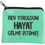 Resim YEŞİL BEN YORULDUM HAYAT TASARIM SÜET BOZUK PARA CÜZDANI Yeşil 