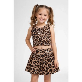 Resim Uğur Bebe Kız Çocuk Leopar Desenli Crop Krop Mayo Şort Etekli Spor Havuz ve Deniz Uyumlu 1 Beden Büyük Alınız 
