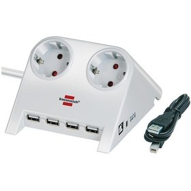 Resim Brennenstuhl 4xUSB 2.0 2.100 mAh 2'li Masaüstü Priz Beyaz 