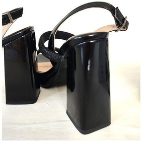 Resim Platform Taban Kalın Yüksek Topuk Rugan Taşlı Abiye Ayakkabı 