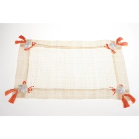 Resim Kanca Ev Amerikan Servis Sinamay Hasır Doğal Malzeme Deniz Kabuklu Turuncu Fiyonklu 33*48 cm 2 Lİ SET OLARAK SATILMAKTADIR. 