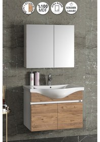 Resim Yıldız 80 Cm Beyaz-atlantik Mdf Lavabolu Asma Banyo Dolabı Takımı Beyaz - Atlantik Çam 