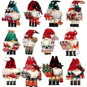 Resim 24 Parça Festif Noel Gnome Çekiç Süsleme - Ahşap, Ağaçınız için Aşılı Dekorasyonlar 