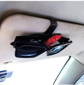 Resim Xindoker Araç Güneş Gözlüğü Tutucu, Abs Materyal, Taşlı Tasarım, Parlak Ve Şık, Fatura Tutma Fonksiyonu, Kırmızı 