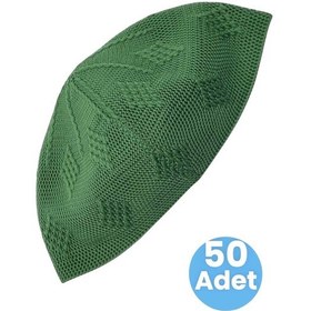 Resim Uniquetrenders 50'li Dokuma Örgü Desenli Takke Kaliteli Namaz Takkesi Haki 