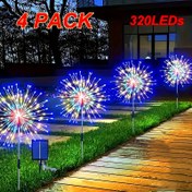Resim 4'lü Paket 320LED Güneş Enerjili Dış Mekan Işıkları, Otomatik Açma/Kapama Özellikli 8 Modlu Akıllı Sensörlü Renk Değiştiren Yıldız Patlaması Dizisi Işıklar, Bahçe, Düğün, Noel, Sevgililer Günü & Stüdyo Fotoğrafçılık Dekoru için IPX4 Yüksek Kalite, Solar Asılabilir Işıklar, Bahçe Aydınlatması, Yıldız Şekilli LED'ler 