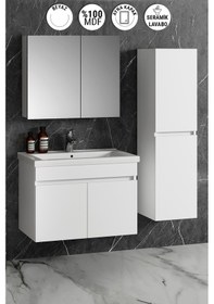 Resim Çiğdem 80+35 Cm Beyaz Mdf Sepetli Asma Banyo Dolabı Takımı Beyaz 