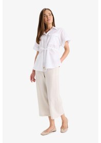 Resim Defacto Crop Fit Kemerli Kapri Pantolon F3421ax25hser37 Ekru 