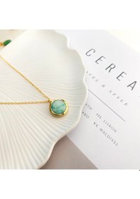 Resim Doğaltaş Kolye Aqua Marin Kolye Kaplama Çerçeveli Gold 45cm Gold 