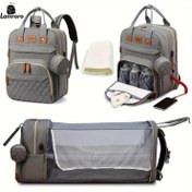 Resim 1pc Lamroro Bebek Çantası Sırt Çantası - Çok Fonksiyonlu Polyester Seyahat Çantası ile Değiştirme Ped, USB Şarj Portu, Fermuar Kapatma, Anti-Güneş Yanığı Tasarımı, Faydalı Cebi ve Güçlü Kulplu Askı ile Anneler ve Babalar için İdeal - Okul Öncesi ve Seyahat Kullanımı İçin Uygundur 