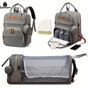 Resim 1pc Lamroro Bebek Çantası Sırt Çantası - Çok Fonksiyonlu Polyester Seyahat Çantası ile Değiştirme Ped, USB Şarj Portu, Fermuar Kapatma, Anti-Güneş Yanığı Tasarımı, Faydalı Cebi ve Güçlü Kulplu Askı ile Anneler ve Babalar için İdeal - Okul Öncesi ve Seyahat Kullanımı İçin Uygundur 