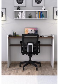 Resim Sera Çalışma Masası Duvar Raflı Beyaz Ceviz Ceviz - Beyaz 