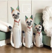 Resim Tizzy 50 Cm 3 Lü Ahşap Kedi Figürü Takımı El Yapımı Otantik Dekoratif Objeler Hediye 77-2 