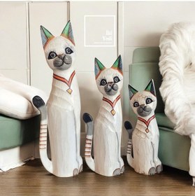 Resim Tizzy 50 Cm 3 Lü Ahşap Kedi Figürü Takımı El Yapımı Otantik Dekoratif Objeler Hediye 77-2 