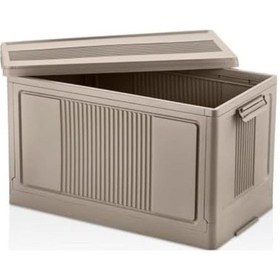 Resim Dev Boy Katlanır Kilit Kapaklı Kasa 55 Litre Hacimli, Yer Kaplamayan Portatif Saklama Kutusu Ardiye, Balkon, Mutfak, Kiler, Bahçe Ve Araç Bagajı İçin Güvenli Organizer Toprak 